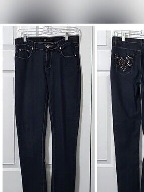Dark Blue Jeans, Size 5/6, Rhinestones on back pockets, Stretch Denim, Like New